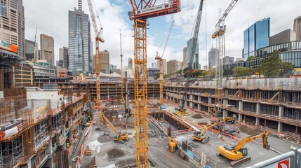 Naklejka premium Large Urban Construction Site with Cranes