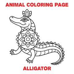Cute alligator outline art illustration coloring page book for kids