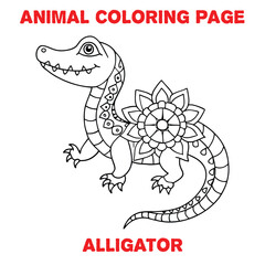 Cute alligator outline art illustration coloring page book for kids