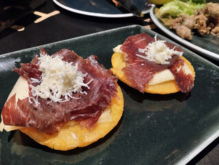 Cured Beef Serrano Ham Savory Meat Goat Cheese Corn Toast