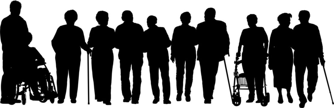 Une silhouette d'un groupe de personnes &acirc;g&eacute;es et en situation de handicap