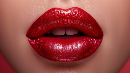 A woman's lips are painted red with glitter
