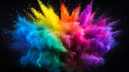 Vibrant Explosion of Colorful Powder Against a Dark Background
