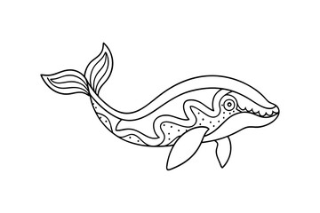 hand drawing whale black and white coloring page