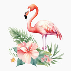 Fototapeta premium Tropical flamingo floral illustration