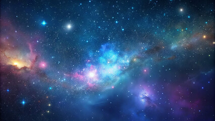 Naklejka premium An expansive display of the universe featuring rich colors and intricate details of distant stars, swirling nebulas, and vibrant galaxies against a dark backdrop