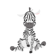 Obraz premium Cute zebra on white background. Cartoon african animal in flat style. Safari collection. Vector children's illustration for clothes, fabric, greeting cards, stickers, etc.
