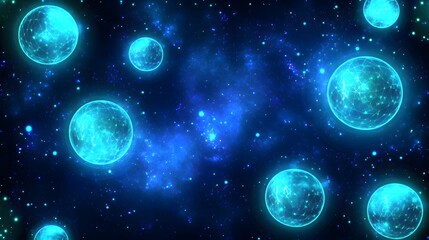 Naklejka premium Abstract Blue Glowing Spheres in Space