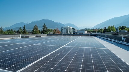 Solar Panels on Rooftop with Mountain View