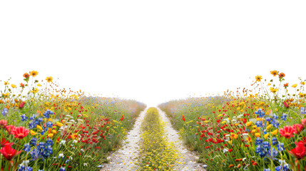Fototapeta premium Summer wildflower road ,isolated on a pure white background