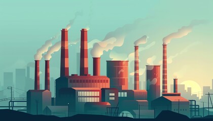Obraz premium Factory emissions, polluting the air, flat design illustration