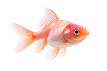 Obraz premium A vibrant goldfish swimming gracefully, showcasing its colorful fins and bright body against a clear backdrop.