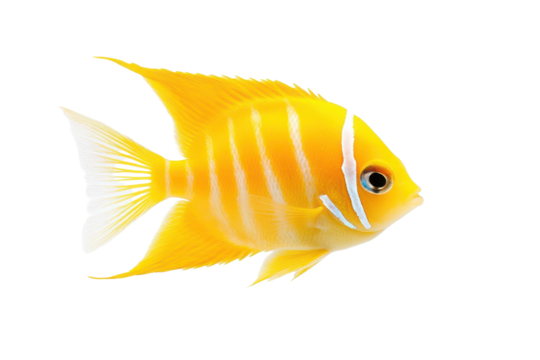 A vibrant yellow fish with striking stripes swimming gracefully, perfect for marine life enthusiasts and aquatic themes.