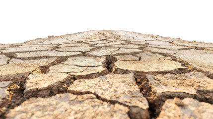 Fototapeta premium Drought-cracked earth road ,isolated on a pure white background