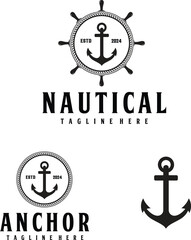 nautical anchor symbol icon logo with editable vector file