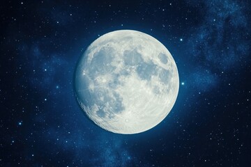 Fototapeta premium Full moon glowing brightly starry night sky