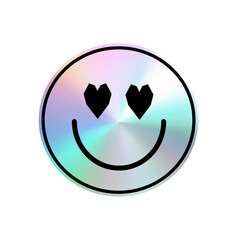 Holographic smile sticker cut out, on transparent background in y2k style