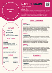 A sleek, modern CV design featuring a minimalist aesthetic and soft pink accents.