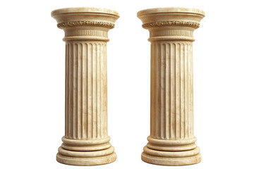 A pair of beautifully crafted classical marble columns, featuring intricate fluted shafts and ornate capitals. 