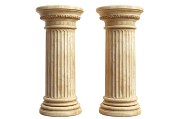 A pair of beautifully crafted classical marble columns, featuring intricate fluted shafts and ornate capitals. 