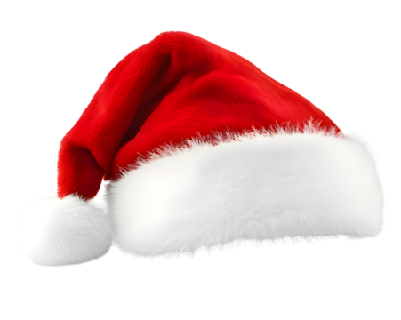 Realistic Red Christmas Santa Claus hat with a white pompom, isolated on transparent background