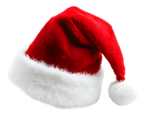Realistic Red Christmas Santa Claus hat with a white pompom, isolated on transparent background