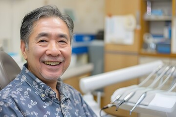 Obraz premium asian senior man smile and look his health teeth in dental clinic