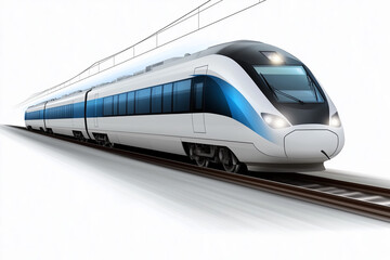 Naklejka premium A sleek and futuristic high-speed bullet train captured in motion on the tracks.