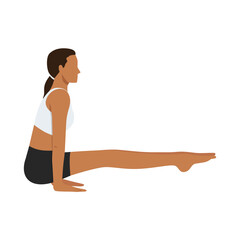 Young woman doing Celibate Pose, Continence Pose or Bhramacharyasana, Tolangulasana yoga exercise. Flat vector illustration isolated on white background