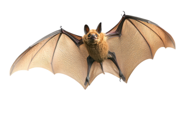 Close-up of a flying bat with outstretched wings isolated on a transparent background. showcasing intricate details of the creature.