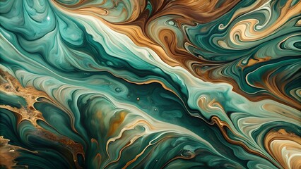 Obraz premium Swirling abstract fluid art with rich teal and bronze tones creating a striking visual depth and texture