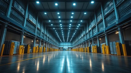 Obraz premium Empty background showcasing eco-friendly warehouse cleaning with ample copy space for messaging.