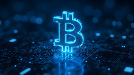 Bitcoin crypto currency gold coins logo as digital cryptocurrency symbol stock financial exchange business market trade. Btc blockchain future payments, investment technology background. Generative AI