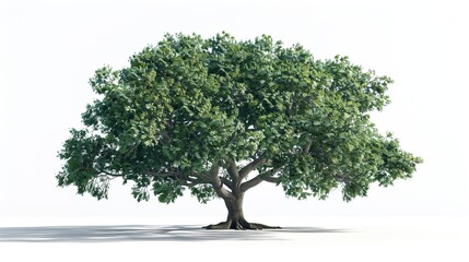 Obraz premium A detailed oak tree with realistic leaves and bark texture on a pure white background.