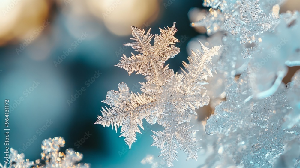 Sticker Close-up of a delicate snowflake with intricate details.