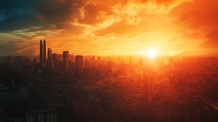 View from above the city at sunset