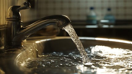 Close-up of Water Flowing from an Old Faucet