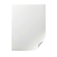 Curled edge white paper sheet on an isolated surface, perfect for mockups or creative presentations. Clean and minimalistic design with a curved corner. Isolated on transparent background, png.