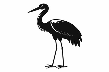 Stork bird silhouette vector, bird silhouette, stork bird black icon vector isolated on white background