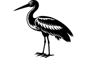 Stork bird silhouette vector, bird silhouette, stork bird black icon vector isolated on white background