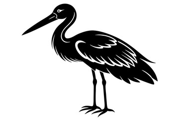 Stork bird silhouette vector, bird silhouette, stork bird black icon vector isolated on white background