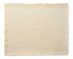 Textured cream handmade paper with a soft fiber finish and natural edges, ideal for artistic or craft projects with a vintage feel. Isolated on transparent background, png.
