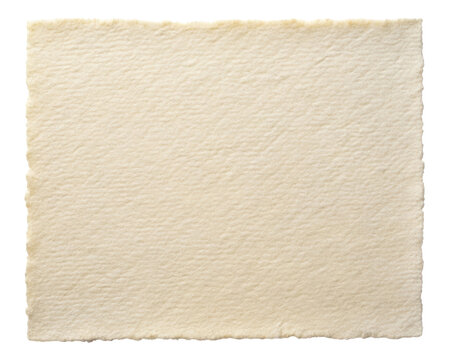 Textured cream handmade paper with a soft fiber finish and natural edges, ideal for artistic or craft projects with a vintage feel. Isolated on transparent background, png.