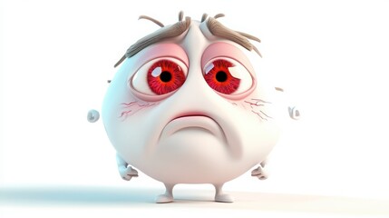 A 3D cartoon character with red, watery eyes, sneezing repeatedly, indicating seasonal allergies, on a white background