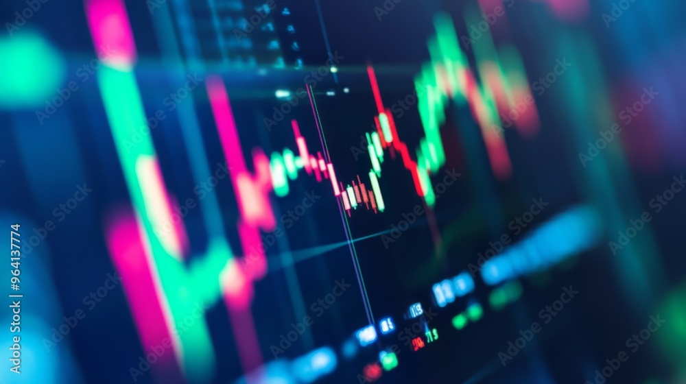 Leinwandbilder a close-up of a digital stock market graph on a computer screen, showing fluctuating stock prices wi
