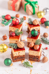Sweet Christmas cake made with hazelnut foam and gingerbread..