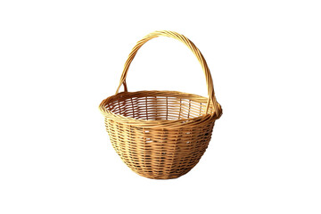Obraz premium Empty wicker basket with handle isolated on transparent background. Perfect for country or rustic themes, storage, and carrying items.