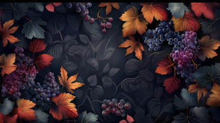 A colorful background with leaves and grapes