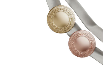 Gold and bronze medals on a gray ribbon, symbolizing achievement and excellence in competition. Ideal for sports or academic award illustrations.