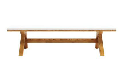 A long wooden bench with a white top